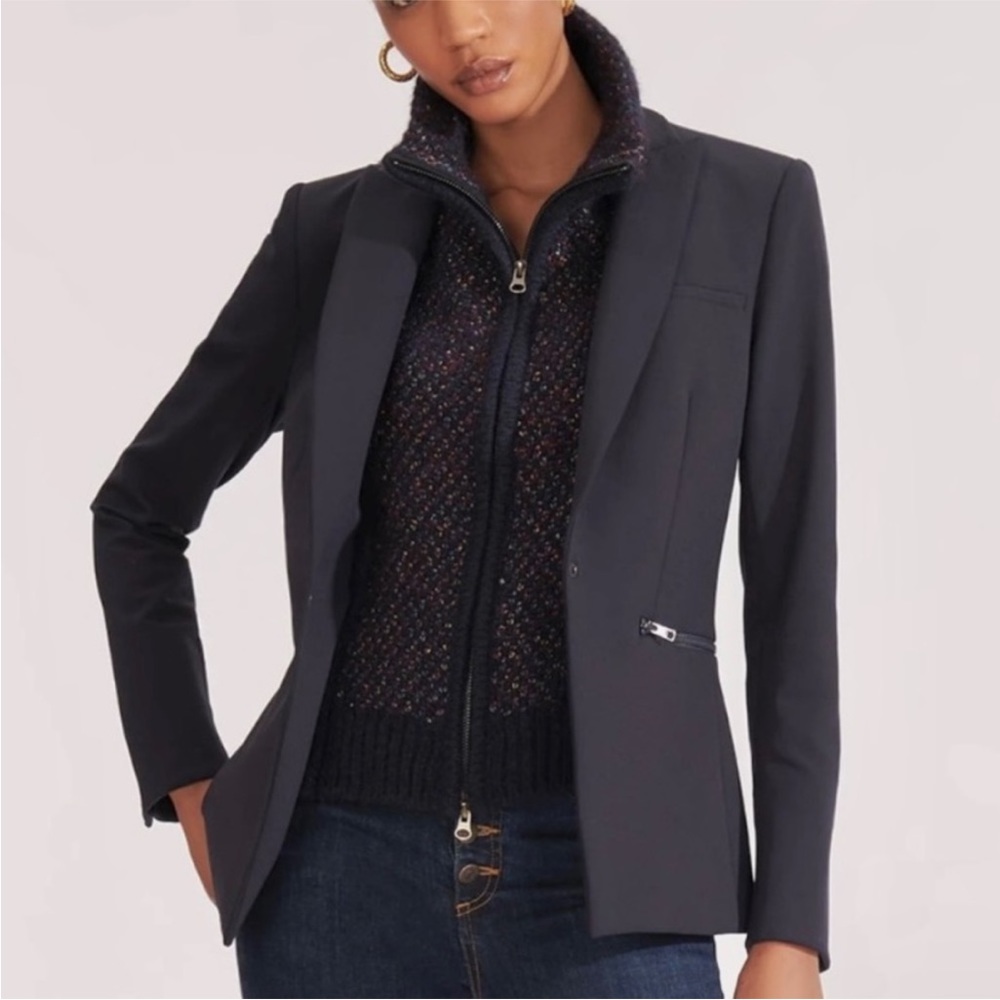 $250 Veronica Beard Erla metallic knit zip Dickey jacket insert navy blue multi